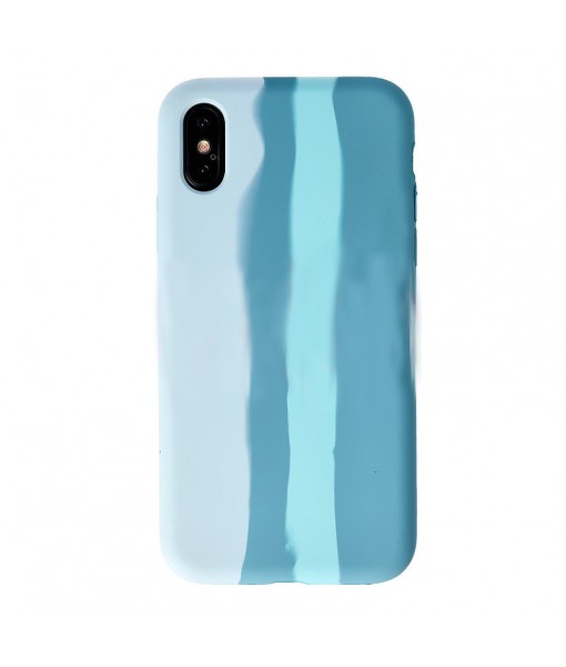 Husa Premium iPhone 12, Silicon Catifelat Rainbow, Albastru